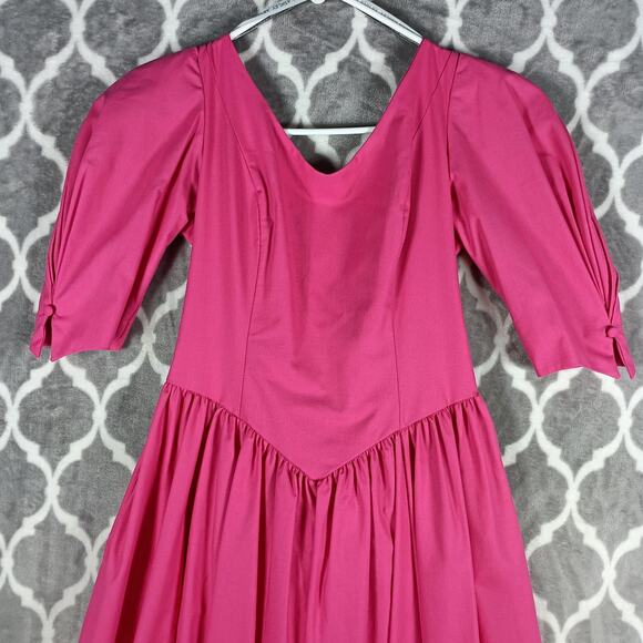 Vintage Laura Ashley Dress Size 10 Pink Cotton Puff Sleeve Maxi Fit Flare 80s - Picture 7 of 12